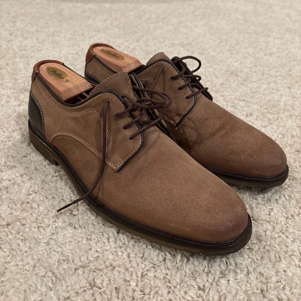 Johnston & Murphy Men's Size 11 Sheepskin Plain Toe Suede Oxford Tan Brown Shoes